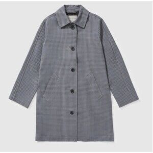 EVERLANE The Mac Trench Coat in Grey/ Blue Plaid Front Pockets Size 16 NEW